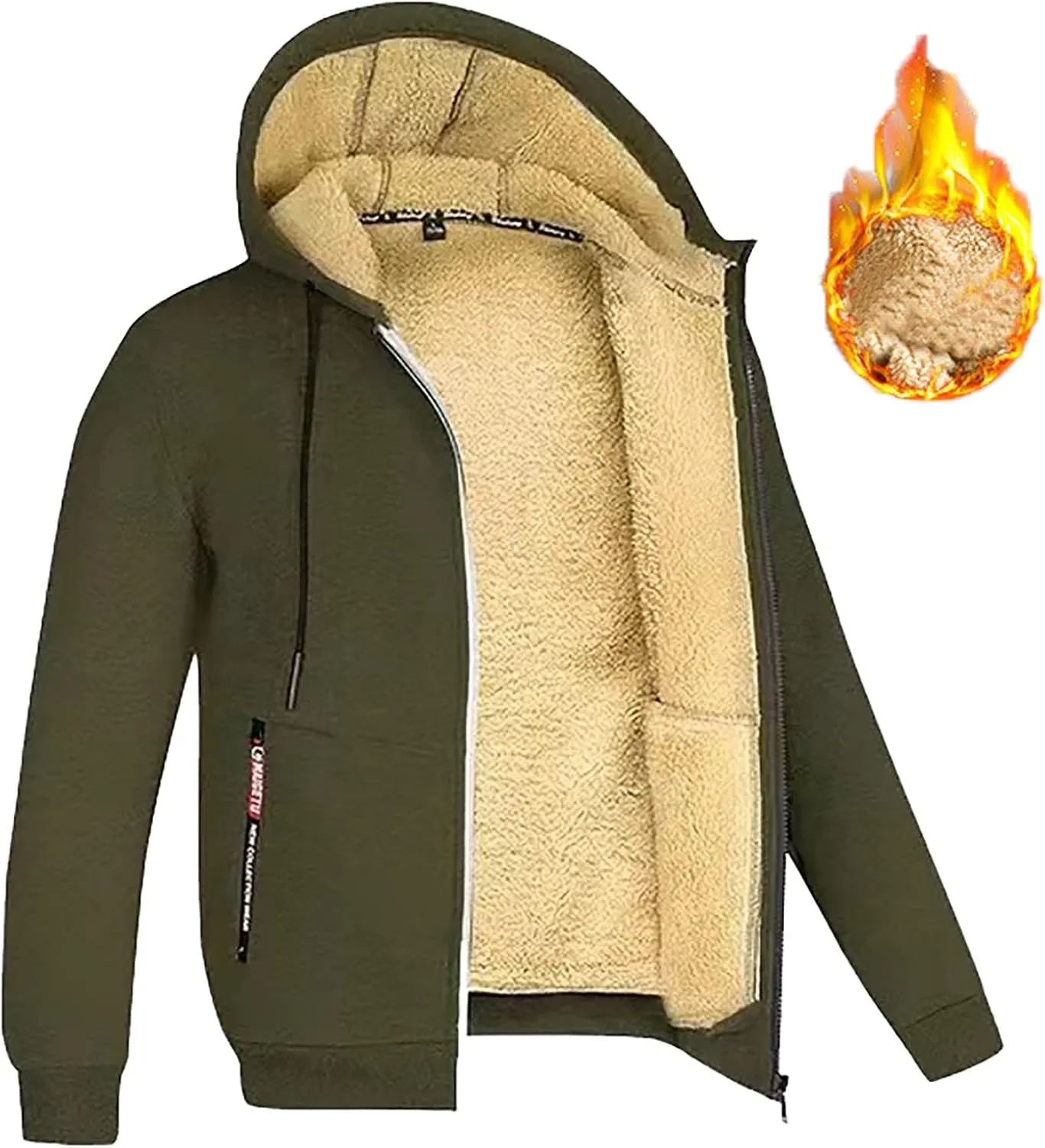 Solid Pocket Zipper Fly Men's Cotton Fleece Jacket Vintage Print Christmas Jackets Sherpa Quilted Lined Shirt