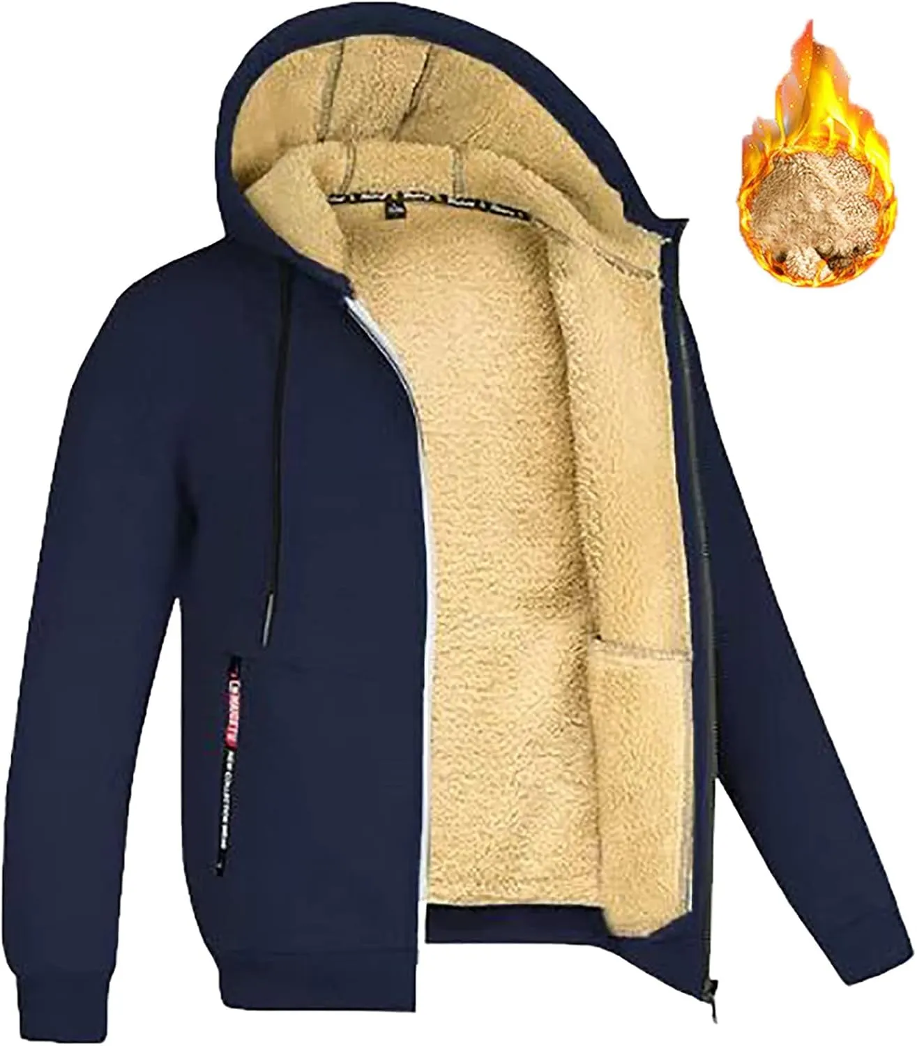 Solid Pocket Zipper Fly Men's Cotton Fleece Jacket Vintage Print Christmas Jackets Sherpa Quilted Lined Shirt