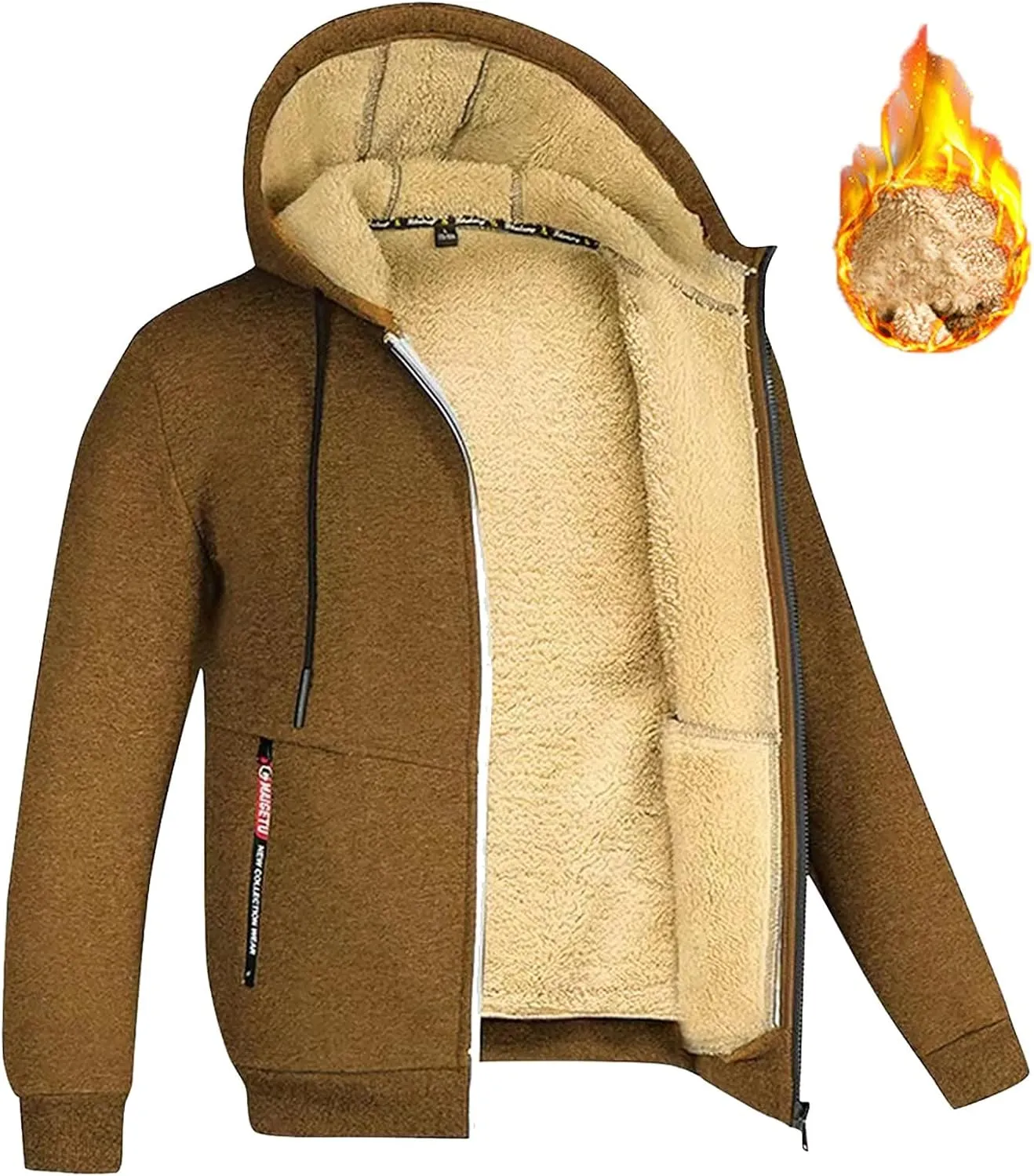 Solid Pocket Zipper Fly Men's Cotton Fleece Jacket Vintage Print Christmas Jackets Sherpa Quilted Lined Shirt