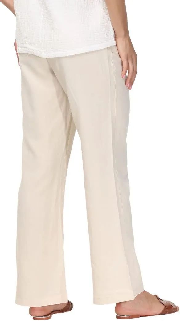 Soojun Women's Casual Linen Blend Elastic Waist Flared Pants