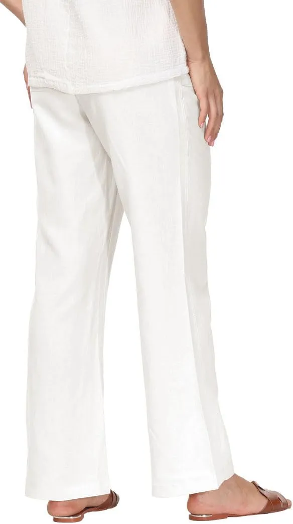 Soojun Women's Casual Linen Blend Elastic Waist Flared Pants