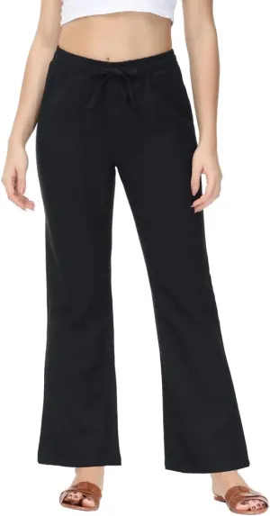 Soojun Women's Casual Linen Blend Elastic Waist Flared Pants