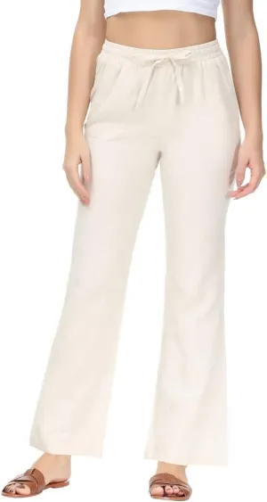 Soojun Women's Casual Linen Blend Elastic Waist Flared Pants