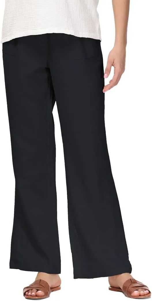 Soojun Women's Casual Linen Blend Elastic Waist Flared Pants