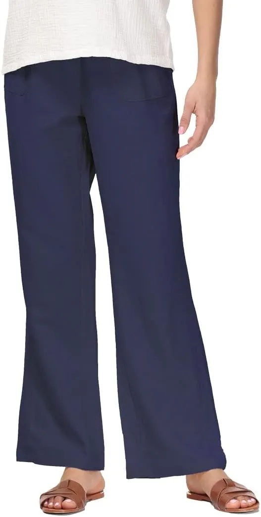 Soojun Women's Casual Linen Blend Elastic Waist Flared Pants