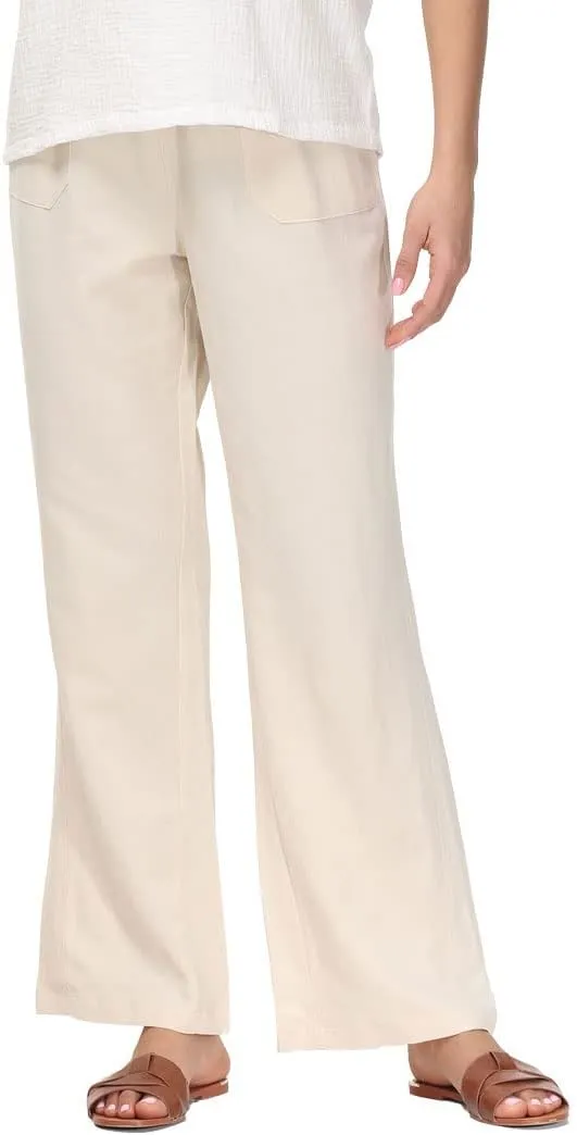 Soojun Women's Casual Linen Blend Elastic Waist Flared Pants