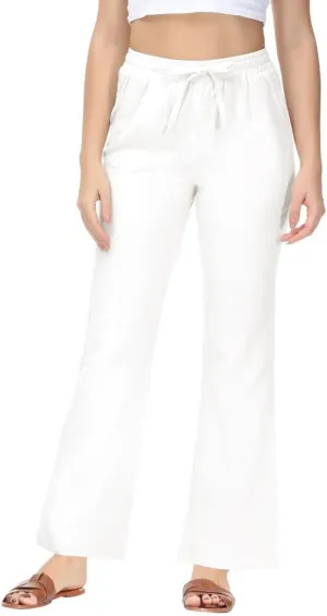Soojun Women's Casual Linen Blend Elastic Waist Flared Pants