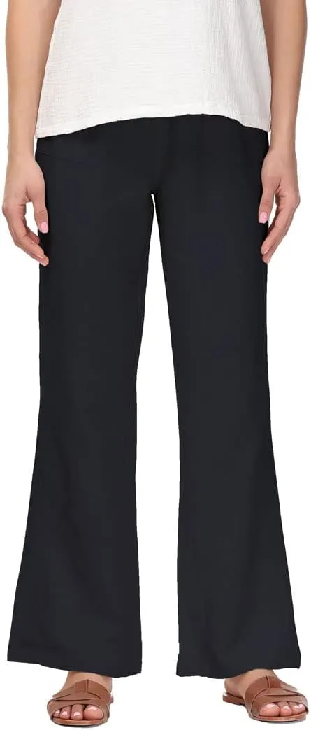 Soojun Women's Casual Linen Blend Elastic Waist Flared Pants