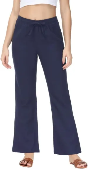 Soojun Women's Casual Linen Blend Elastic Waist Flared Pants