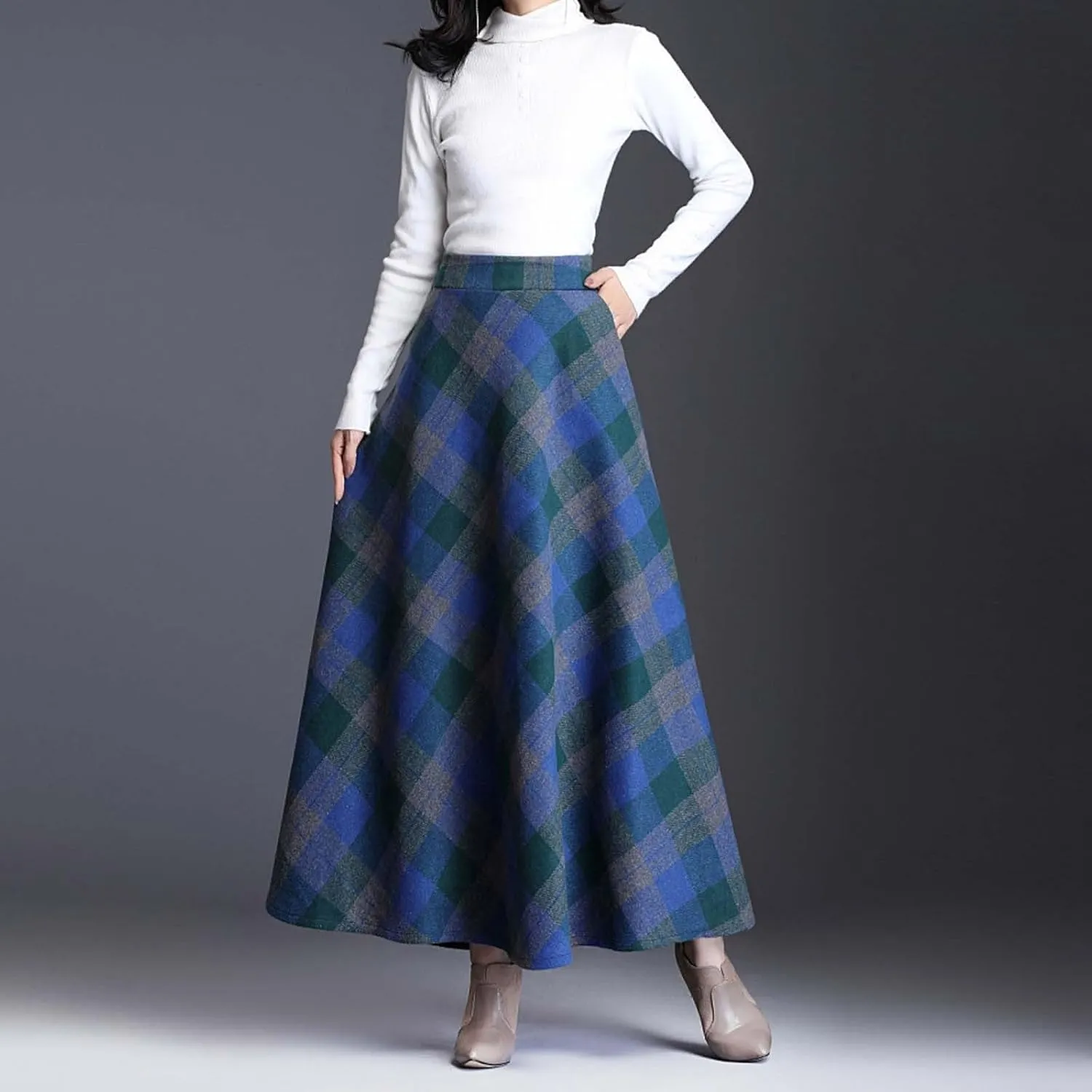 Spring Skirts for Women 2025 Trendy Plaid Pleated Fashion Stylish A-Line Long Skirts for Going Out Vacation Clothes
