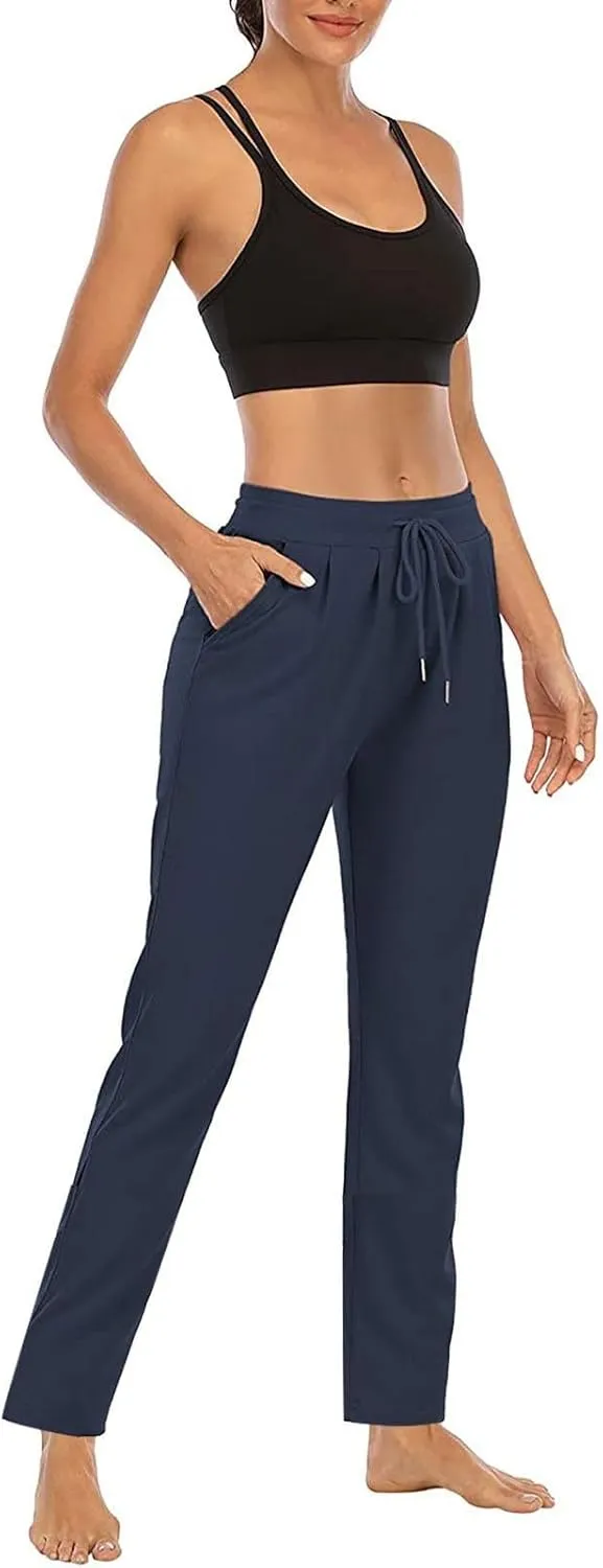 Straight Leg Pants for Women Casual Elastic Waist Drawstring Yoga Pants with Pockets Workout Running Sweatpants