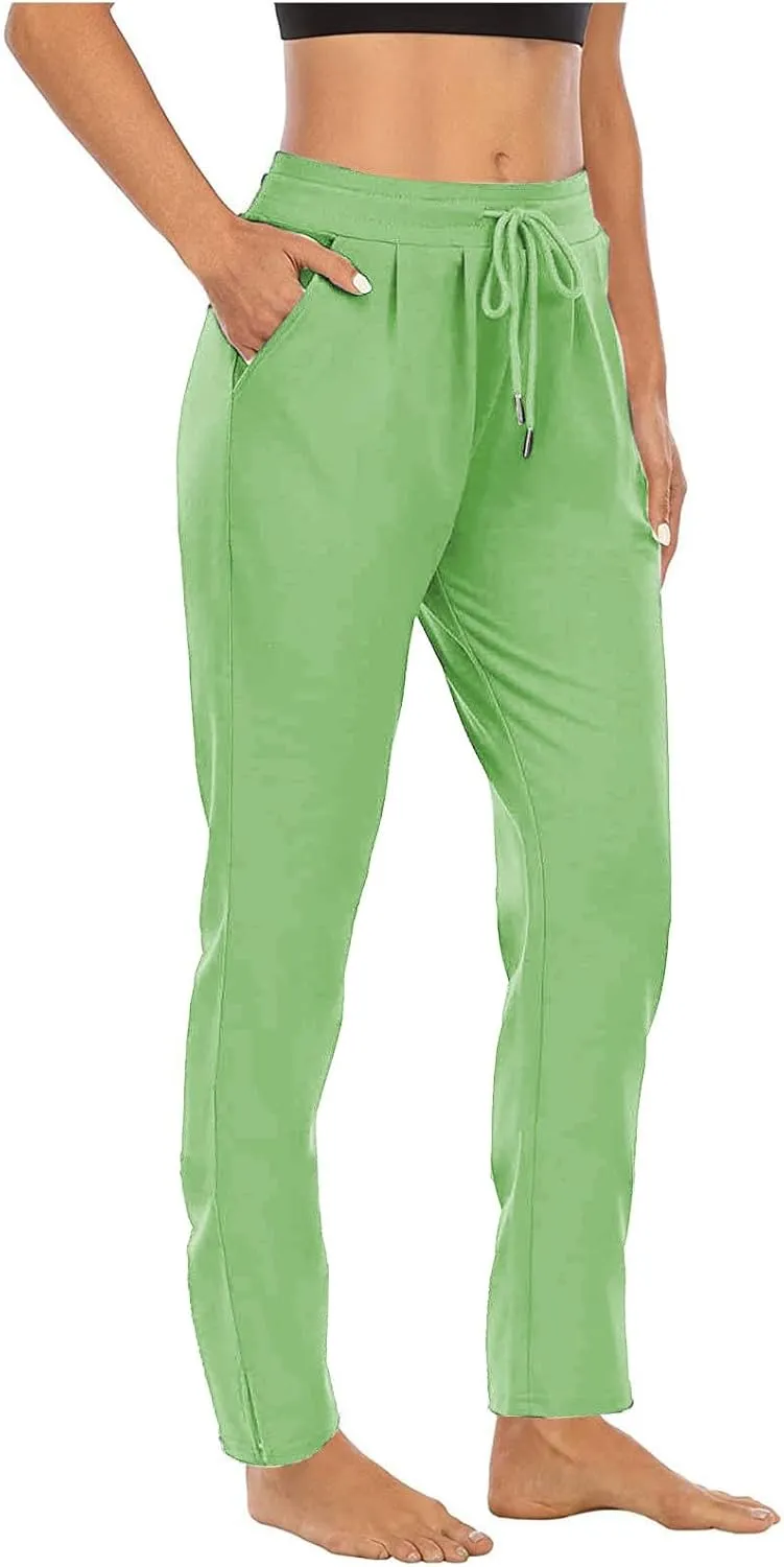 Straight Leg Pants for Women Casual Elastic Waist Drawstring Yoga Pants with Pockets Workout Running Sweatpants