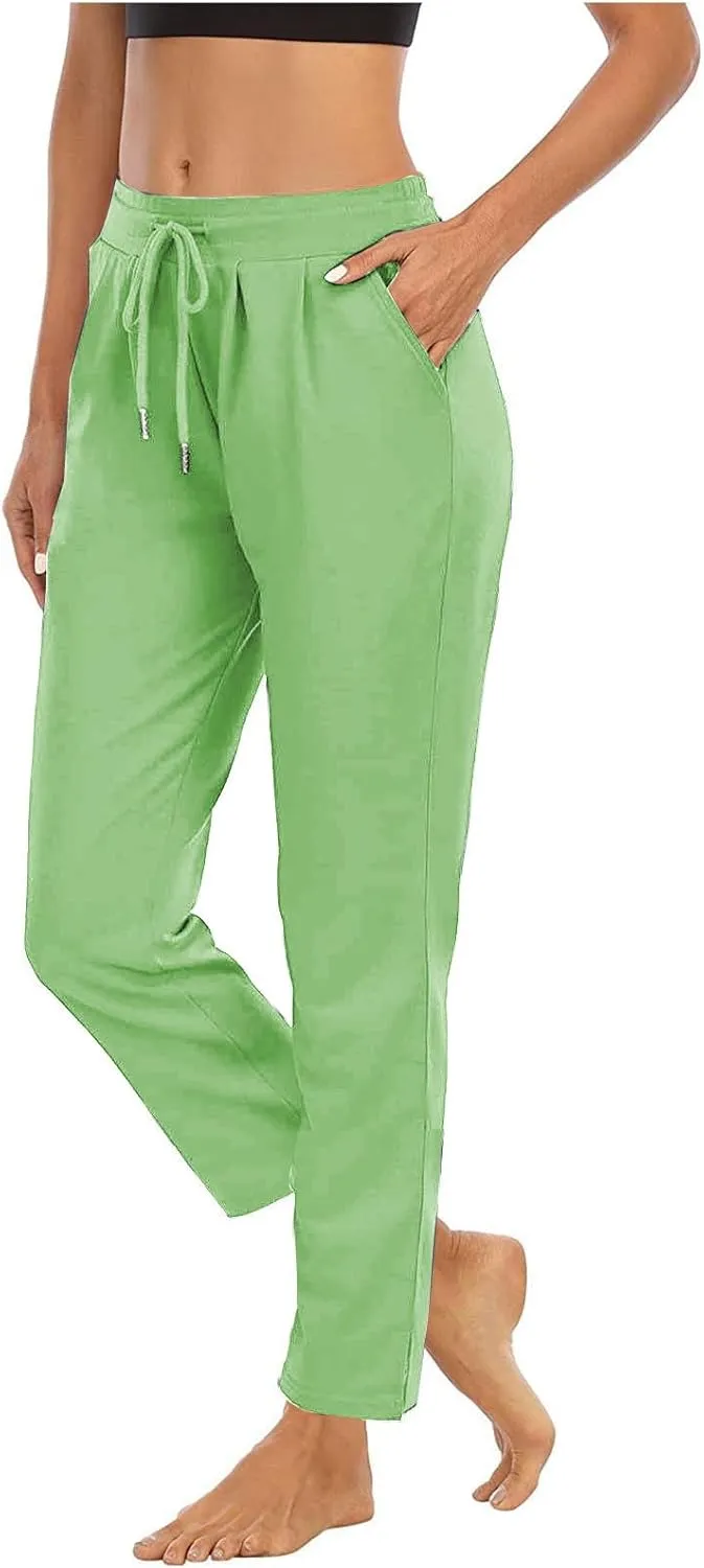 Straight Leg Pants for Women Casual Elastic Waist Drawstring Yoga Pants with Pockets Workout Running Sweatpants
