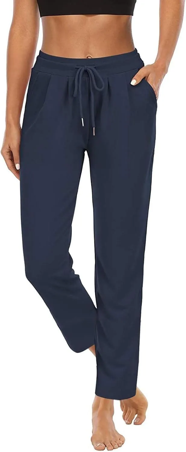 Straight Leg Pants for Women Casual Elastic Waist Drawstring Yoga Pants with Pockets Workout Running Sweatpants