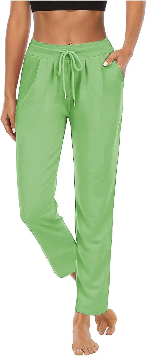 Straight Leg Pants for Women Casual Elastic Waist Drawstring Yoga Pants with Pockets Workout Running Sweatpants