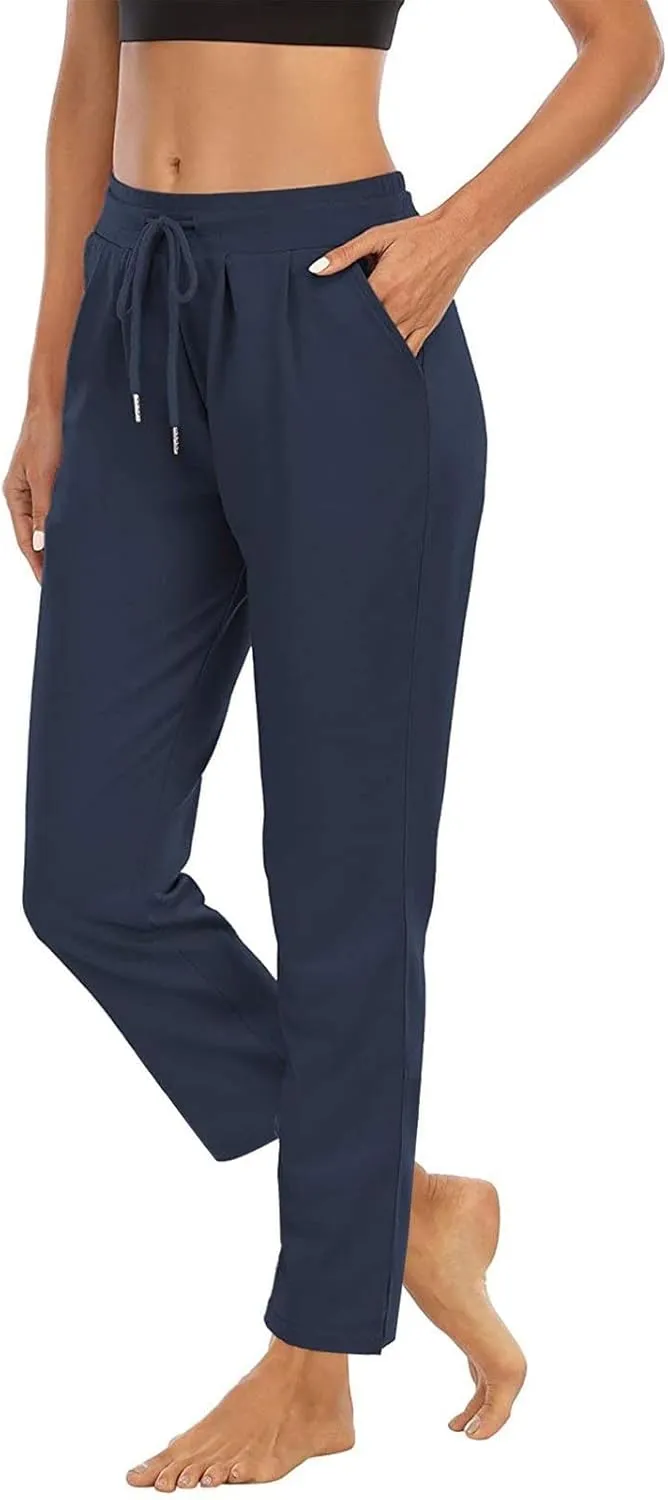 Straight Leg Pants for Women Casual Elastic Waist Drawstring Yoga Pants with Pockets Workout Running Sweatpants