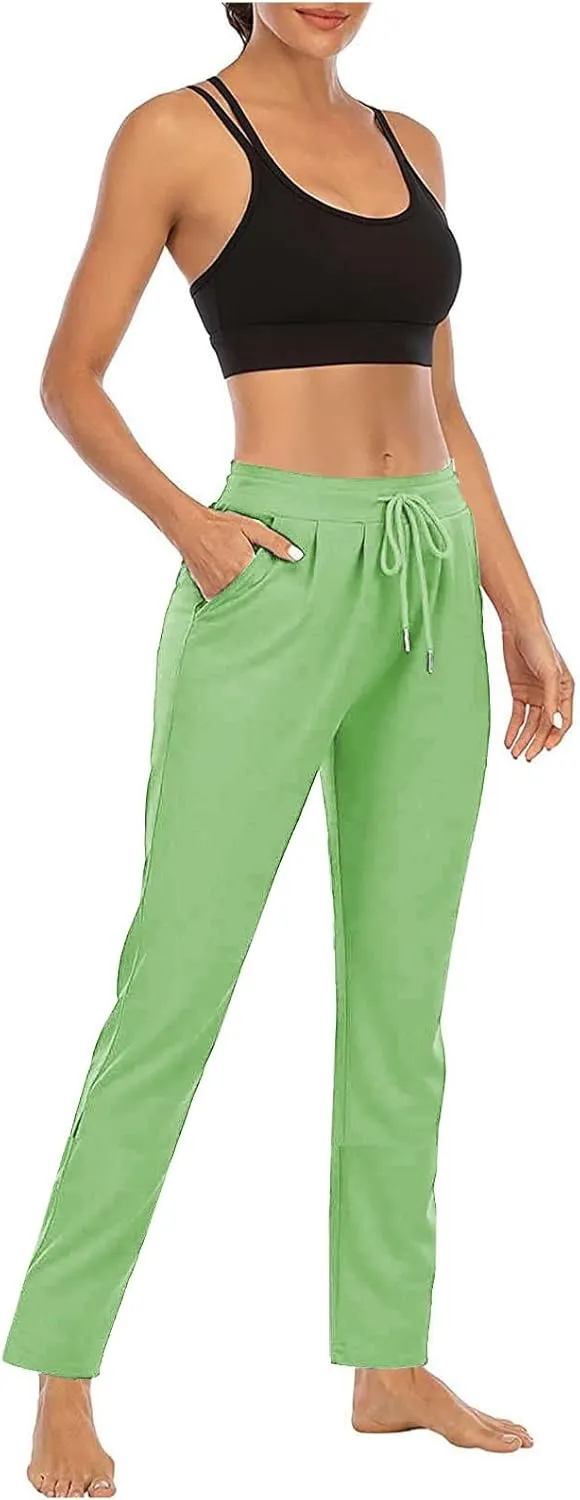 Straight Leg Pants for Women Casual Elastic Waist Drawstring Yoga Pants with Pockets Workout Running Sweatpants
