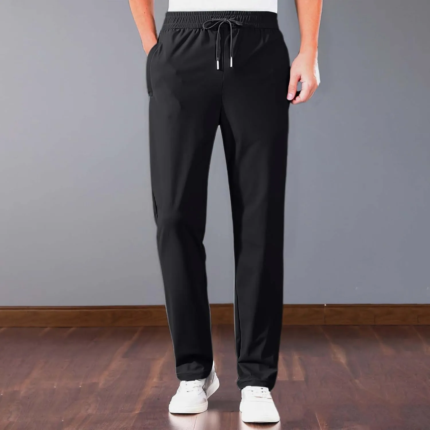 Stretch Active Pants for Men Breathable Quick Drying Beeswan Pants Baggy Casual Ice Silk Trousers with Zipper Pockets