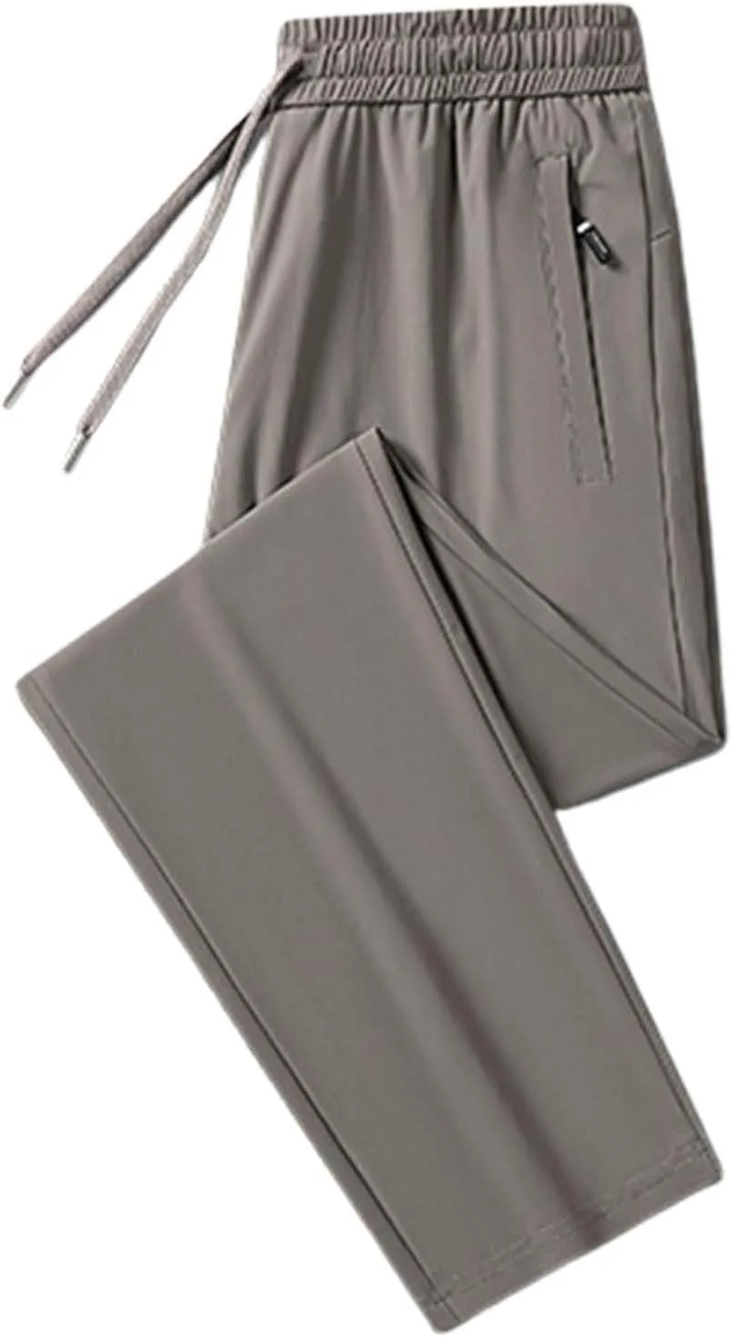 Stretch Active Pants for Men Breathable Quick Drying Beeswan Pants Baggy Casual Ice Silk Trousers with Zipper Pockets
