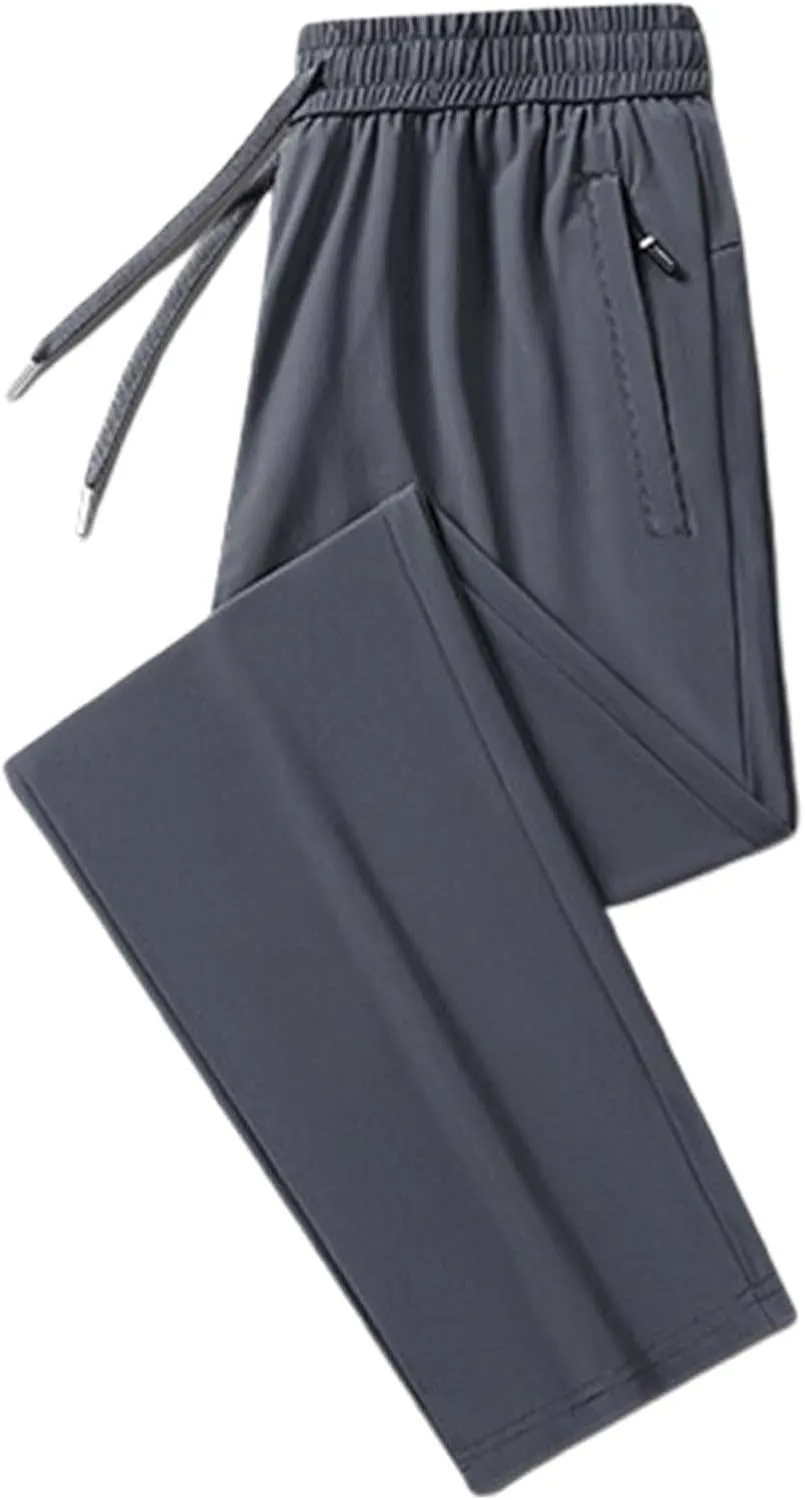 Stretch Active Pants for Men Breathable Quick Drying Beeswan Pants Baggy Casual Ice Silk Trousers with Zipper Pockets