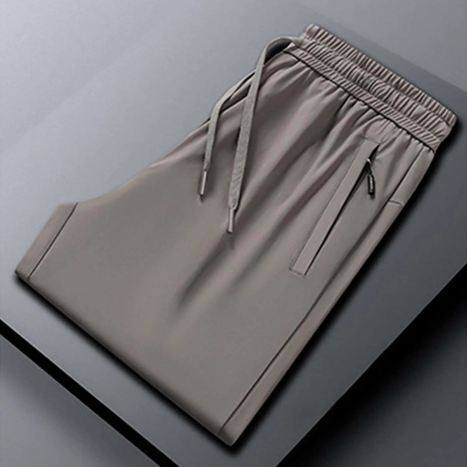 Stretch Active Pants for Men Breathable Quick Drying Beeswan Pants Baggy Casual Ice Silk Trousers with Zipper Pockets