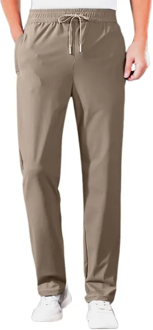 Stretch Active Pants for Men Breathable Quick Drying Beeswan Pants Baggy Casual Ice Silk Trousers with Zipper Pockets