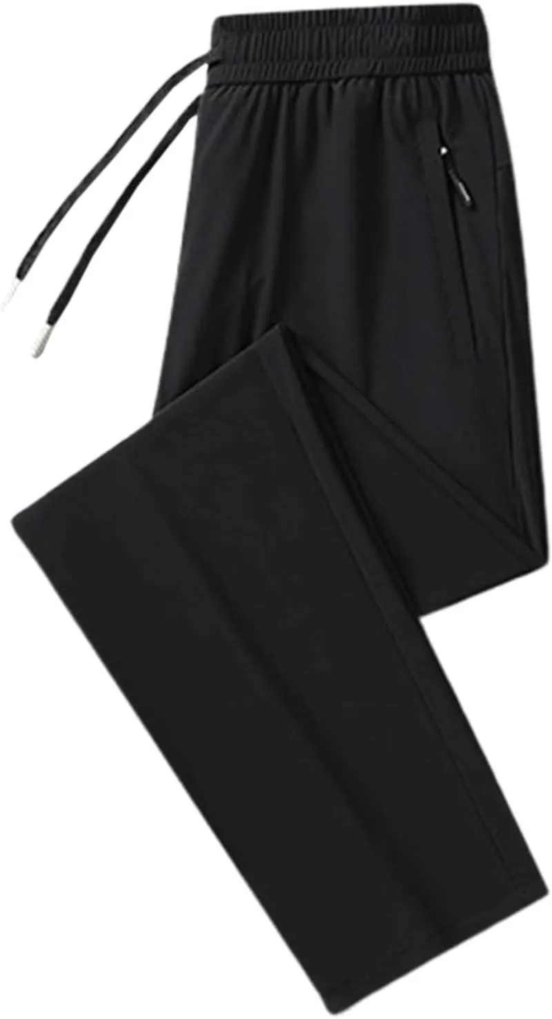 Stretch Active Pants for Men Breathable Quick Drying Beeswan Pants Baggy Casual Ice Silk Trousers with Zipper Pockets