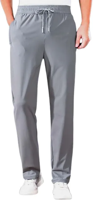Stretch Active Pants for Men Breathable Quick Drying Beeswan Pants Baggy Casual Ice Silk Trousers with Zipper Pockets
