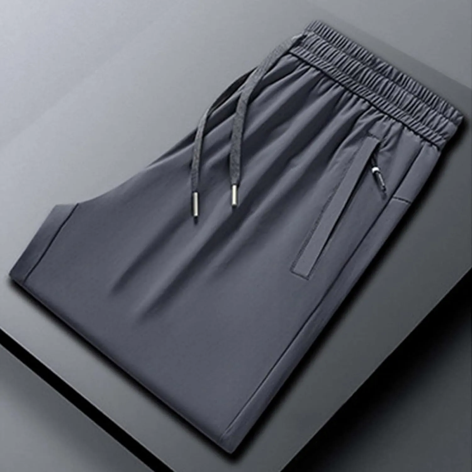 Stretch Active Pants for Men Breathable Quick Drying Beeswan Pants Baggy Casual Ice Silk Trousers with Zipper Pockets