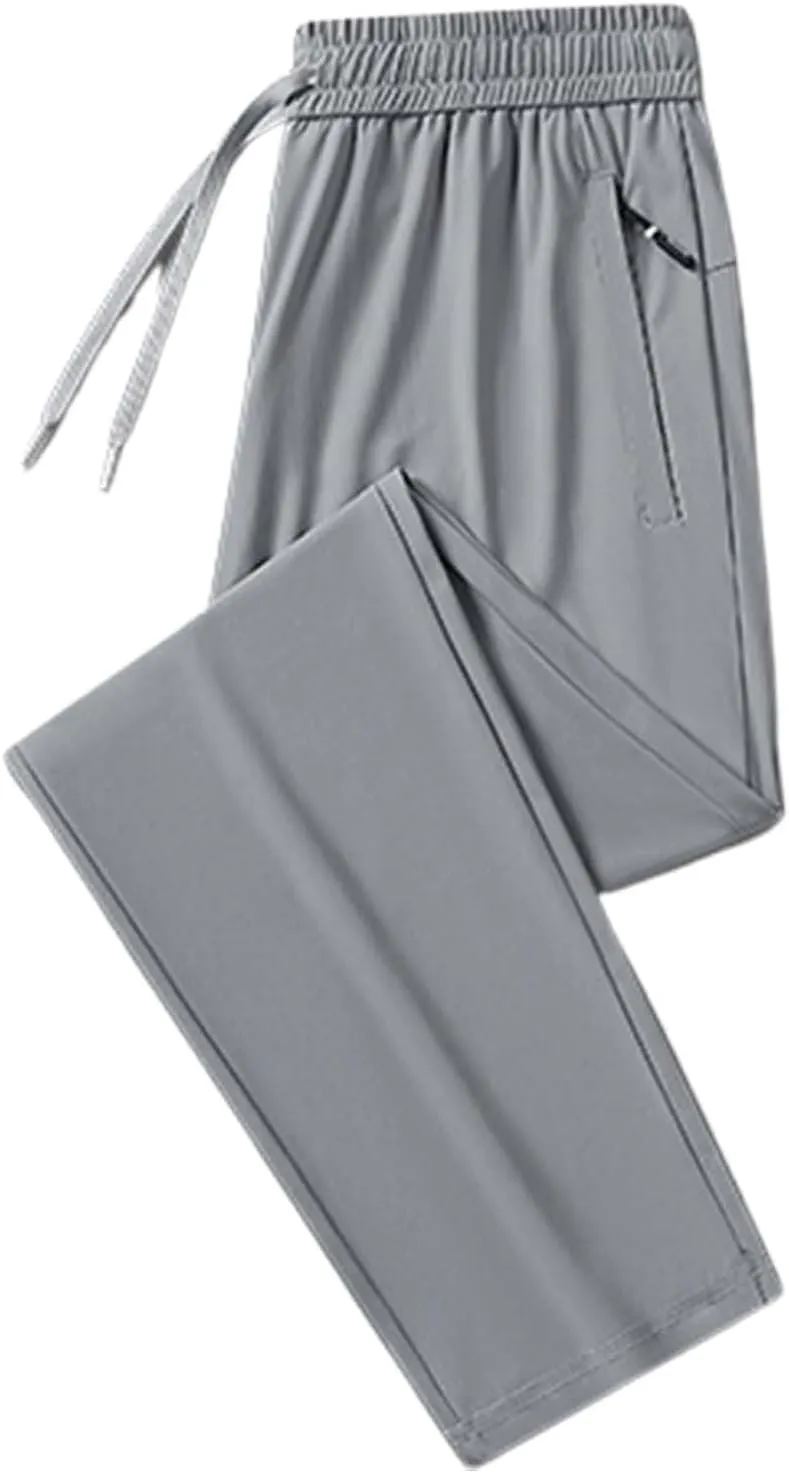Stretch Active Pants for Men Breathable Quick Drying Beeswan Pants Baggy Casual Ice Silk Trousers with Zipper Pockets