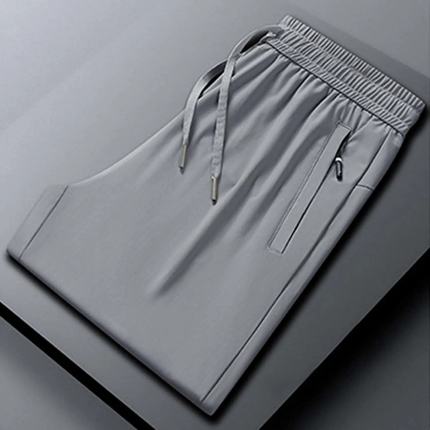 Stretch Active Pants for Men Breathable Quick Drying Beeswan Pants Baggy Casual Ice Silk Trousers with Zipper Pockets