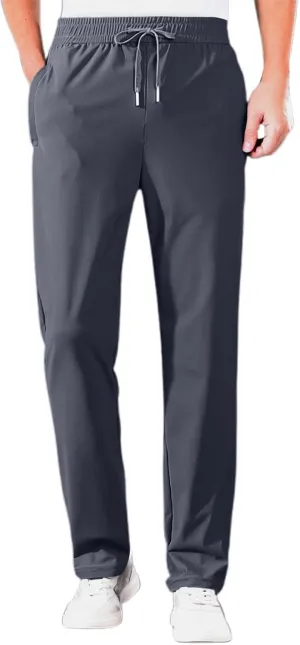 Stretch Active Pants for Men Breathable Quick Drying Beeswan Pants Baggy Casual Ice Silk Trousers with Zipper Pockets