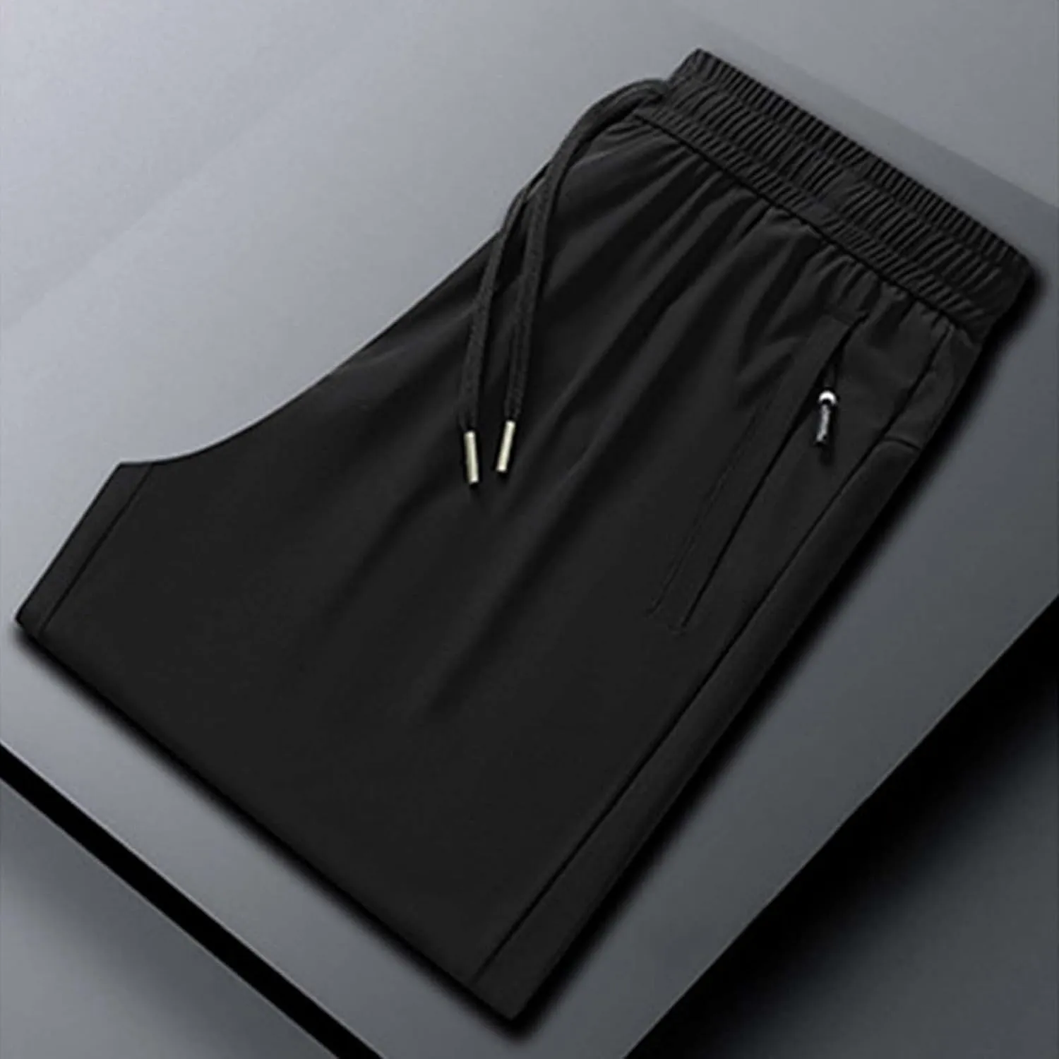 Stretch Active Pants for Men Breathable Quick Drying Beeswan Pants Baggy Casual Ice Silk Trousers with Zipper Pockets
