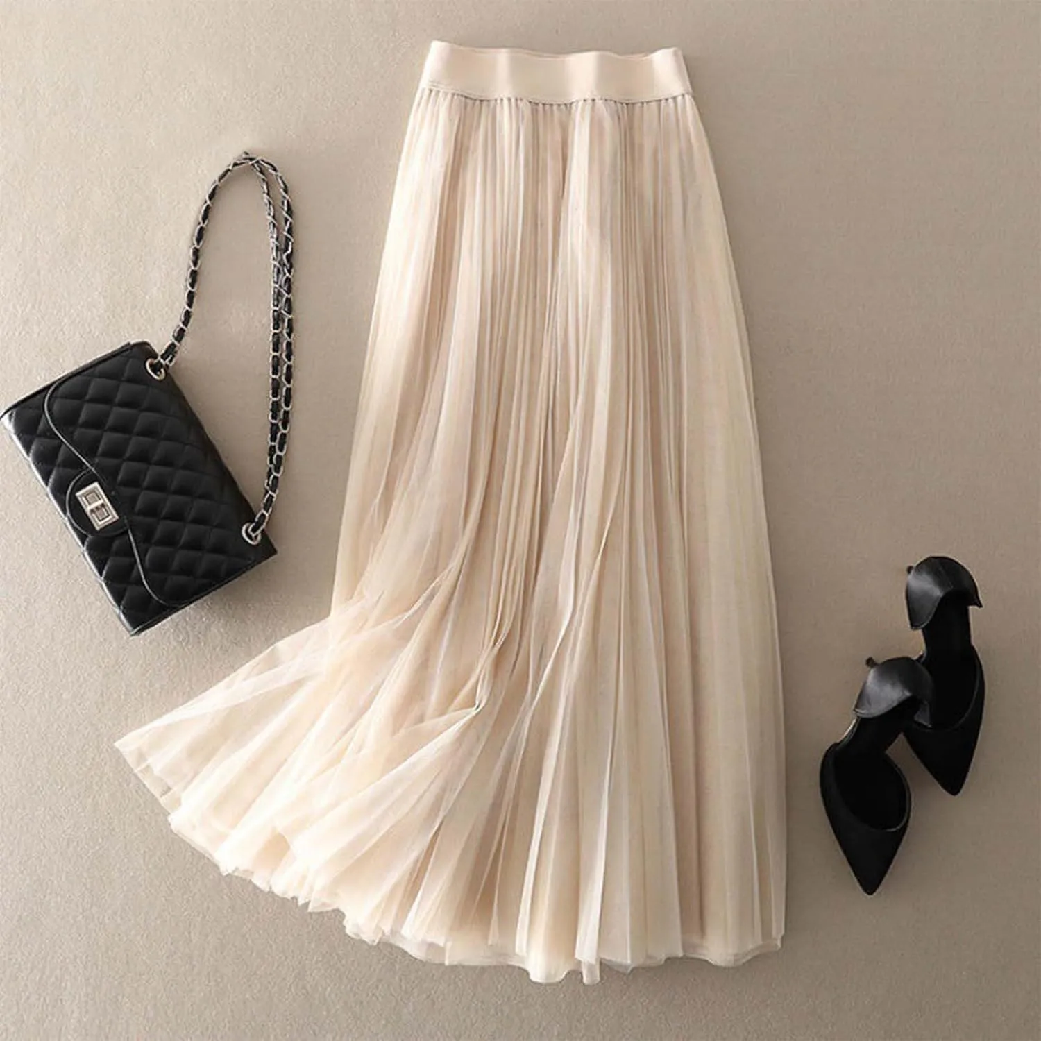 Summer Skirt for Vacation Womens High Elastic Waist Lightweight Sheer A-Line Pleated Flared Maxi Shirts Long Trendy