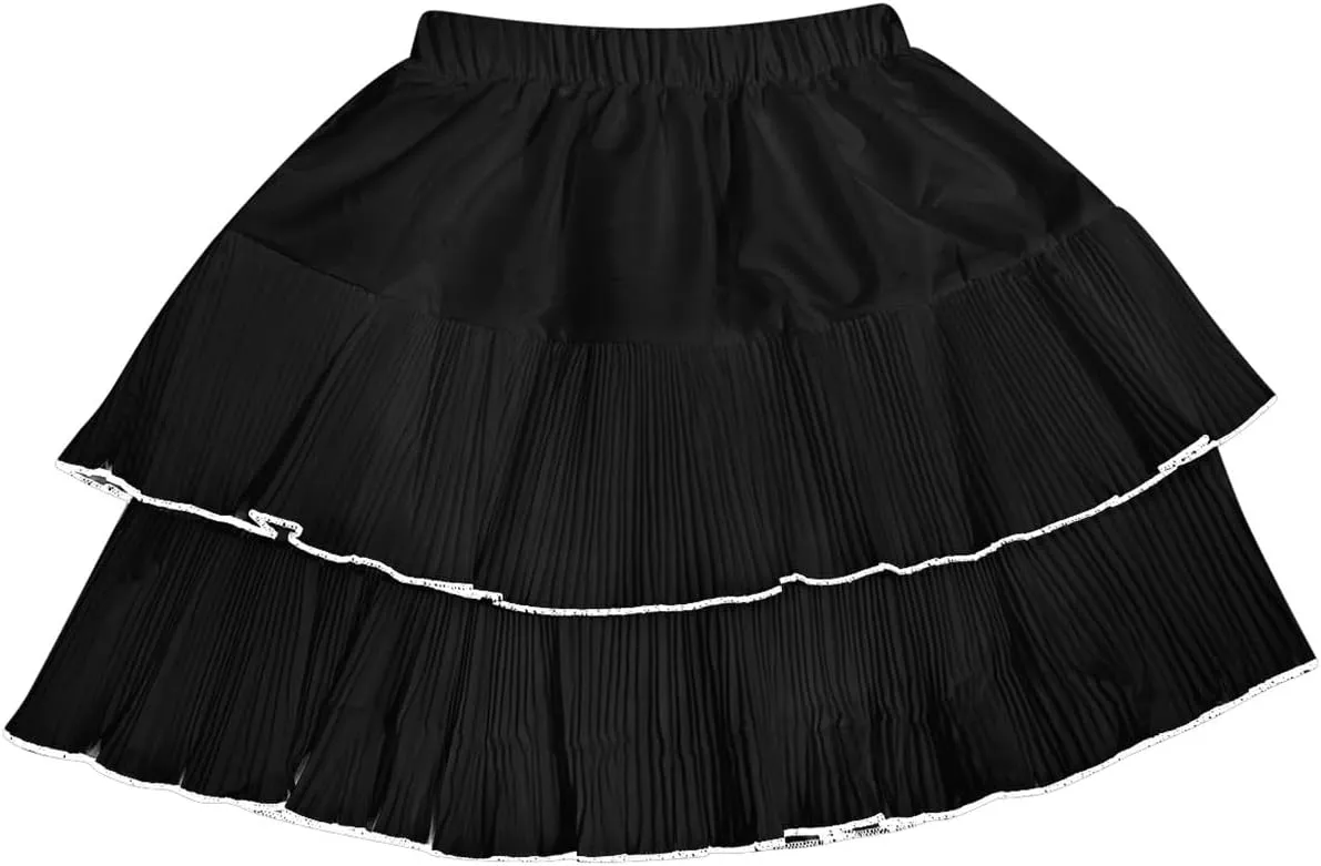 Summer Skirts for Vacation High Elastic Waist Solid Loose Double Ruffle Hem Comfy Casual Pleated Short Skirts for Women
