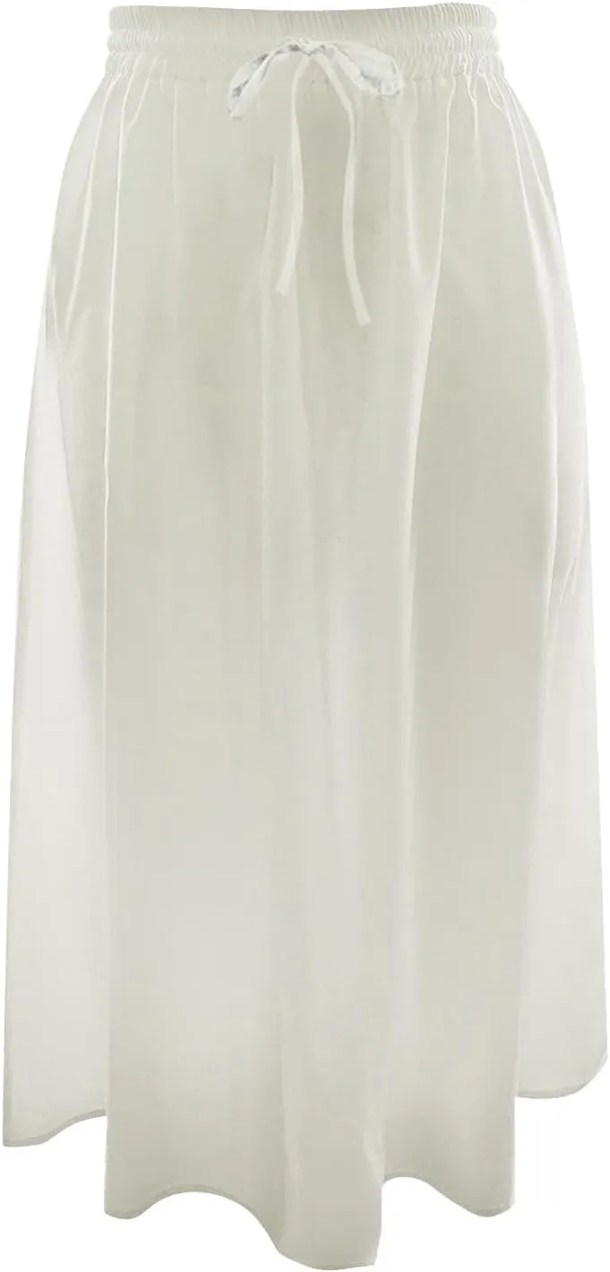 Summer Skirts for Women Trendy High Elastic Waist Loose Drawstring Solid A-Line Midi Shirts for Vacation Streetwear