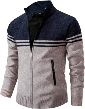 SUWBMHWE Mens Cream Sweater Mens Cardigan Sweater, Men's Full Zip Cardigan Sweater Slim Fit Cable Knitted Zip Up Sweater with Pockets Mens Fall Sweater