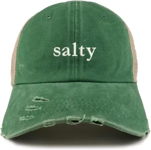 Trendy Apparel Shop Salty Embroidered Washed Front Mesh Back Frayed Bill Cap