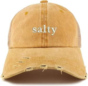 Trendy Apparel Shop Salty Embroidered Washed Front Mesh Back Frayed Bill Cap