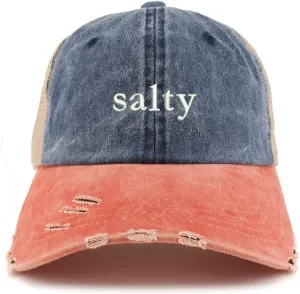 Trendy Apparel Shop Salty Embroidered Washed Front Mesh Back Frayed Bill Cap