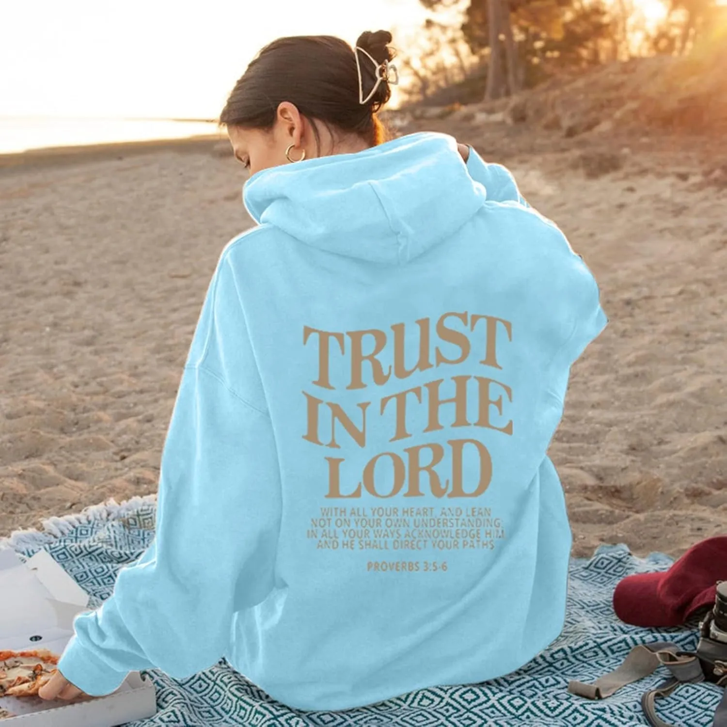 Trust in The Lord Print Hoodies for Womens Oversized Long Sleeve Casual Drawstring Fall Pullover Sweatshirts Tops