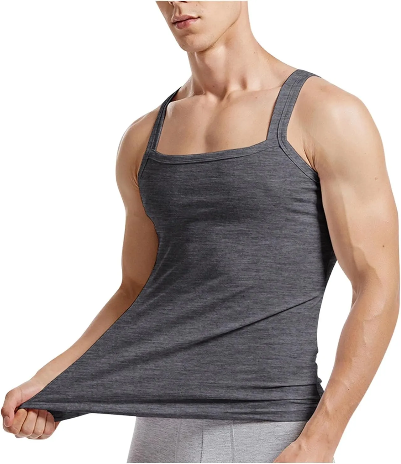 Uillui Mens Tank Tops Slim Fit Square Cut Muscle Shirts Cotton Gym Workout Vest Sleeveless Casual Athletic Tee Shirts Summer