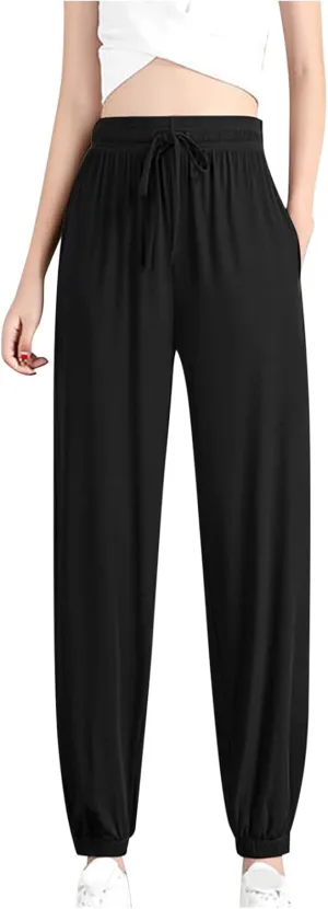 Uillui Women's Ice Silk Jogger Pants High Stretch Workout Relaxed Fit Soft Yoga Sweatpants Lightweight Hiking Lounge Pants