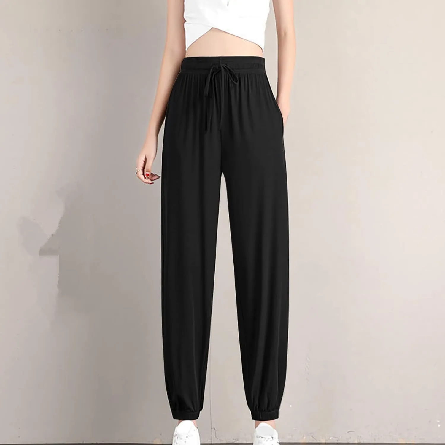 Uillui Women's Ice Silk Jogger Pants High Stretch Workout Relaxed Fit Soft Yoga Sweatpants Lightweight Hiking Lounge Pants