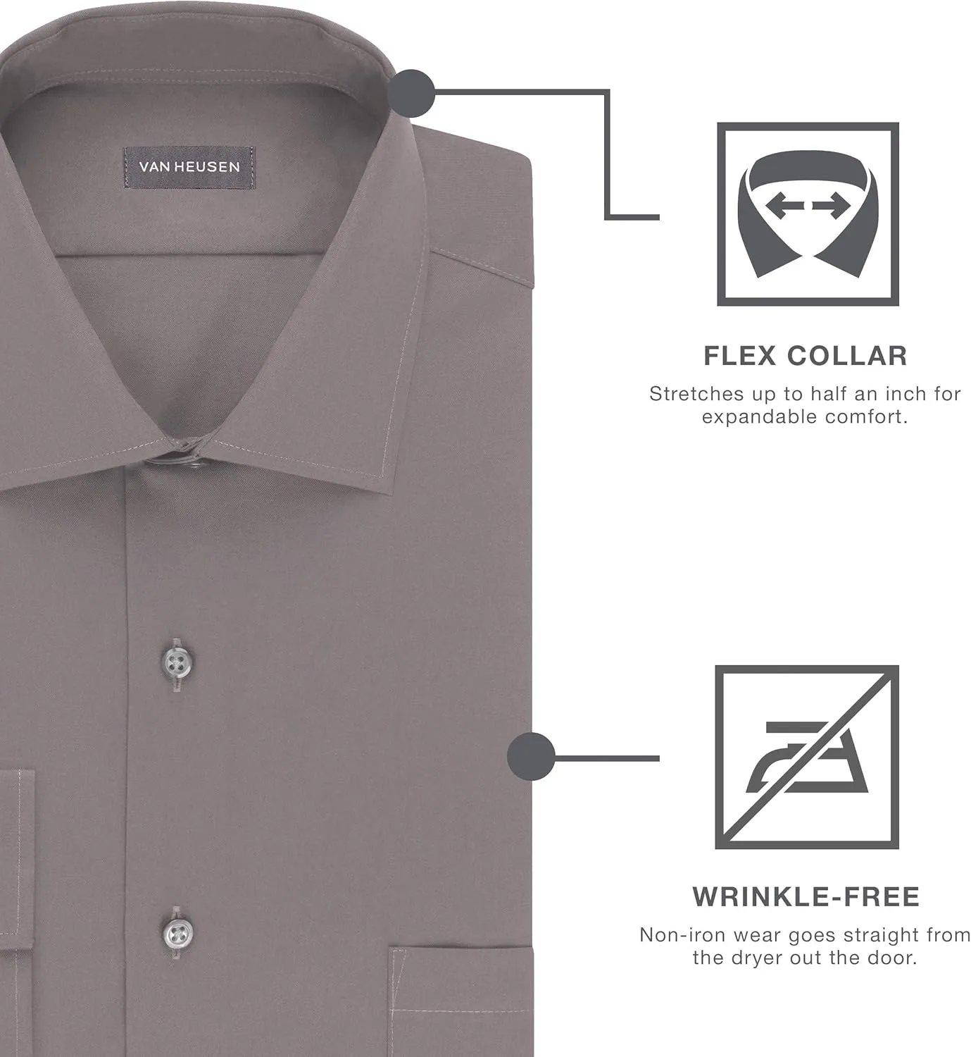 Van Heusen Men's Regular Fit Flex Collar Stretch Dress Shirt