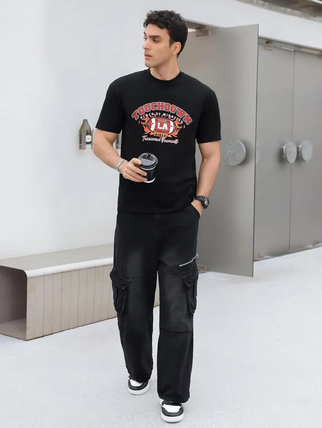Verdusa Men's Oversized Graphic T Shirts Letter Slogan Drop Shoulder Short Sleeve Round Neck Tee