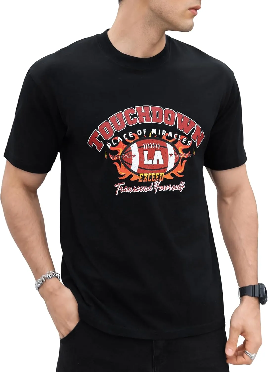 Verdusa Men's Oversized Graphic T Shirts Letter Slogan Drop Shoulder Short Sleeve Round Neck Tee