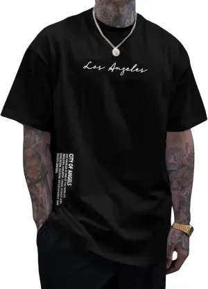 Verdusa Men's Oversized Graphic T Shirts Letter Slogan Drop Shoulder Short Sleeve Round Neck Tee