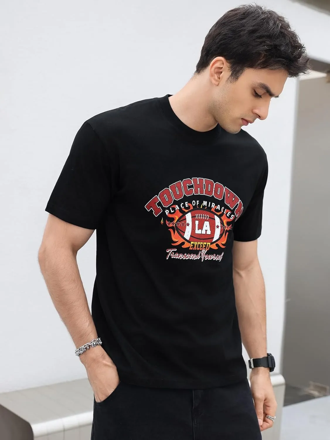 Verdusa Men's Oversized Graphic T Shirts Letter Slogan Drop Shoulder Short Sleeve Round Neck Tee