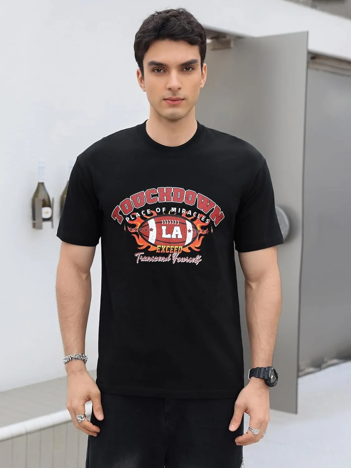 Verdusa Men's Oversized Graphic T Shirts Letter Slogan Drop Shoulder Short Sleeve Round Neck Tee